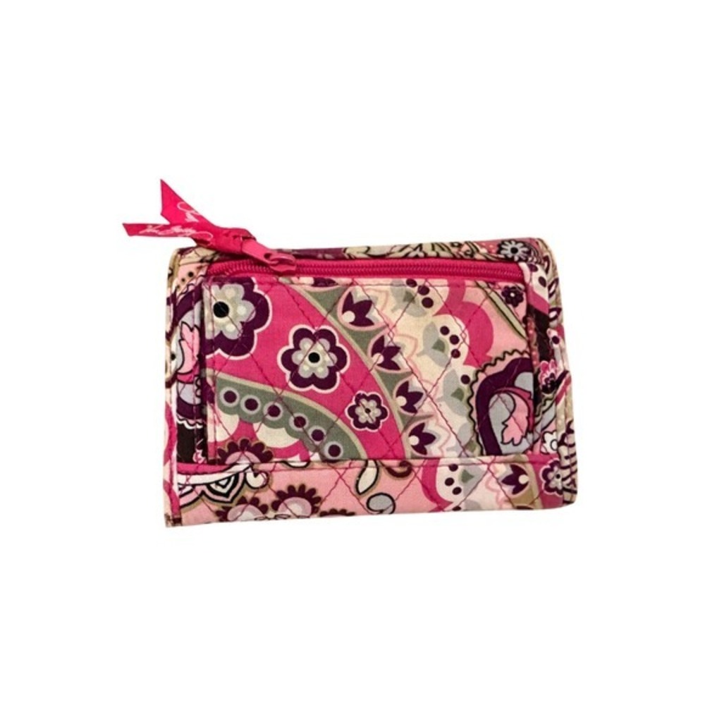 Vera Bradley Pink Purple Floral Paisley Quilted Cotton Trifold - Picture 2 of 3